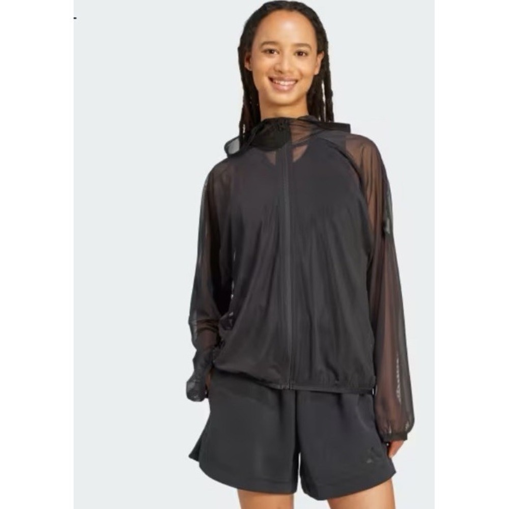 Adidas Women Black Sheer Soft Lux Mesh Full-Zip Hoodie Breathable Sz XL Leisure - Picture 3 of 6
